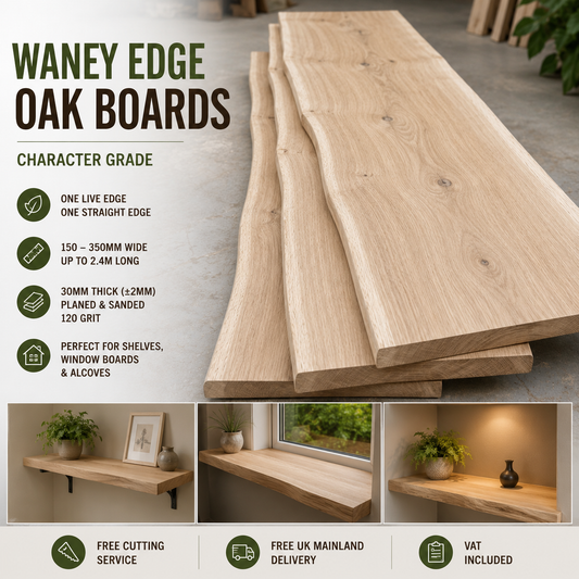 Character Grade Waney Edge Oak Boards - 30mm