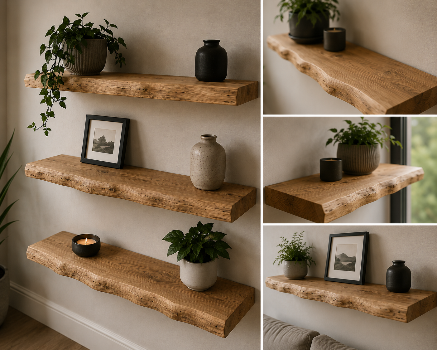 Classic Live Edge Oak Floating Shelves - 30mm