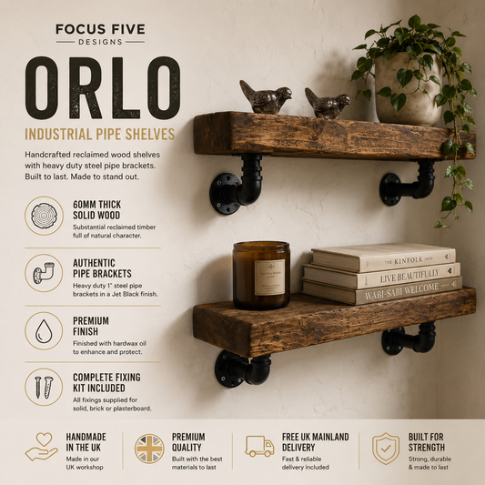 Orlo Industrial Reclaimed Wood Pipe Shelves