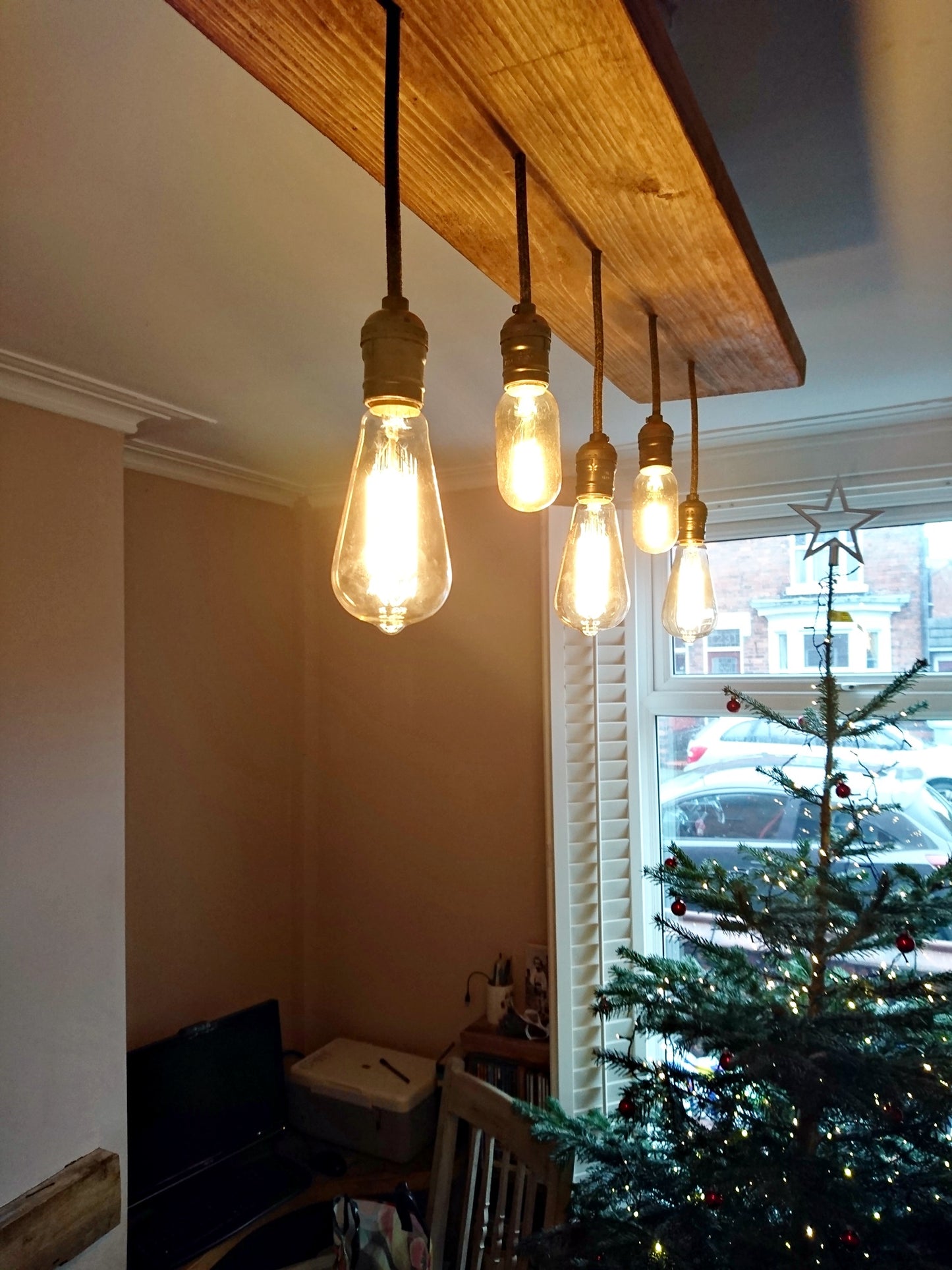 Accendio Reclaimed Wood Industrial Chandelier