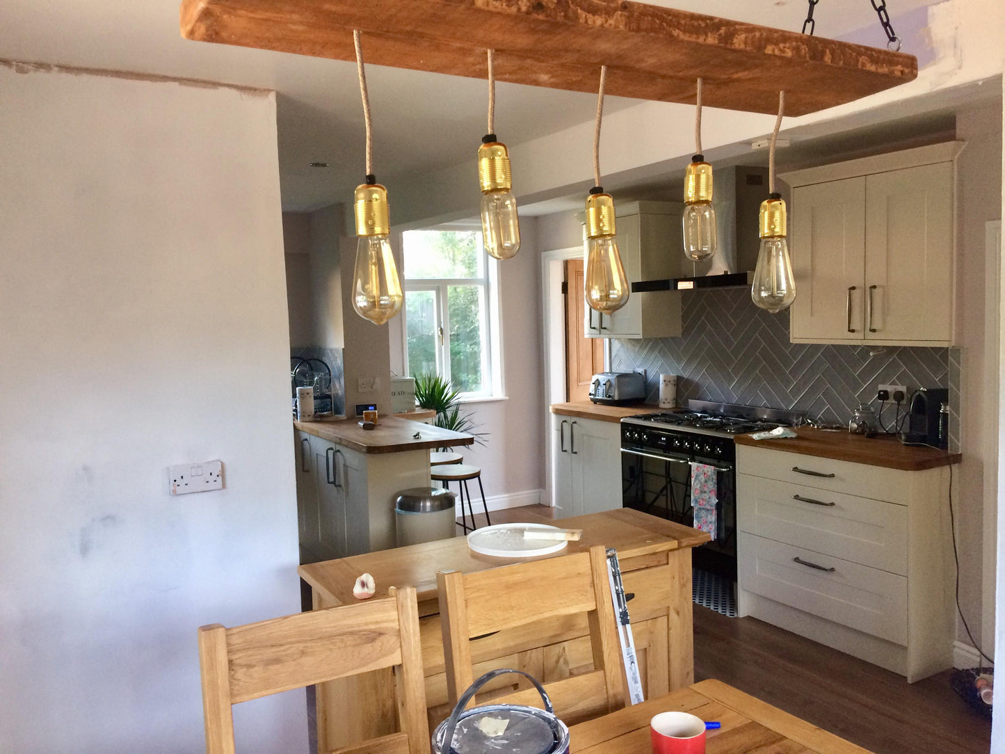 Accendio Reclaimed Wood Industrial Chandelier
